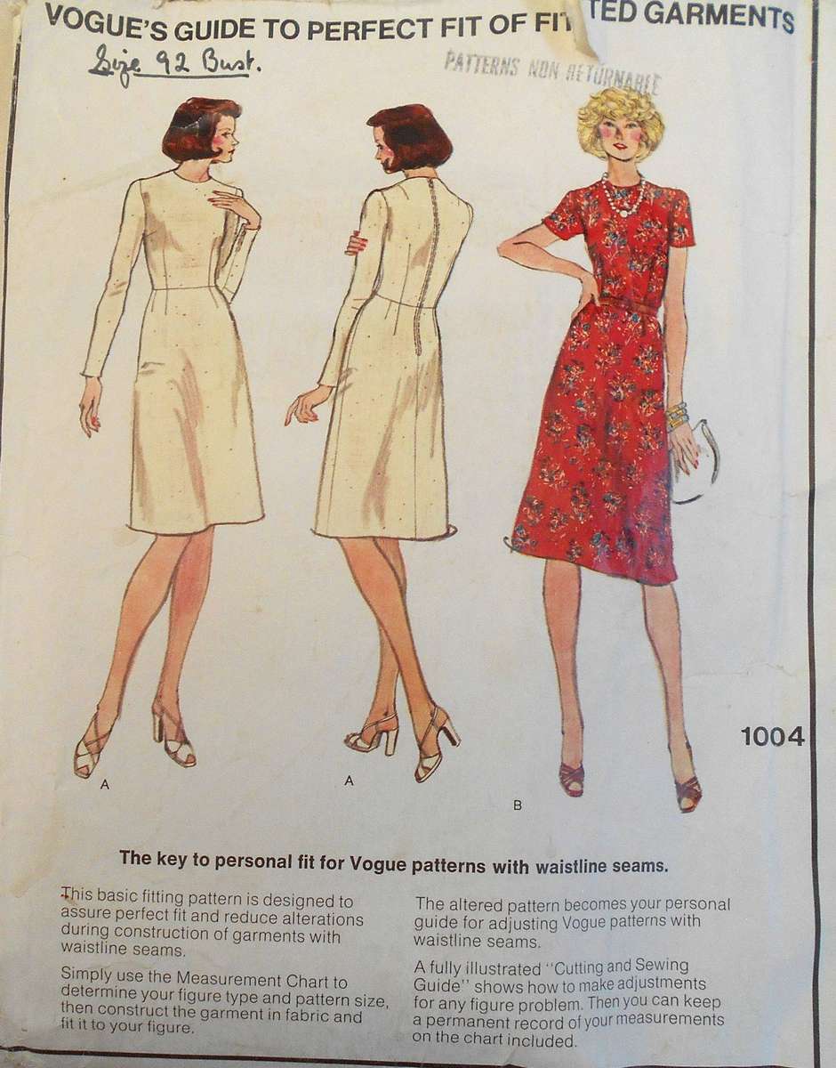 VOGUE 1004 VOGUE'S GUIDE TO THE PERFECT FIT OF FITTED GARMENTS SIZE 12 COMPLETE
