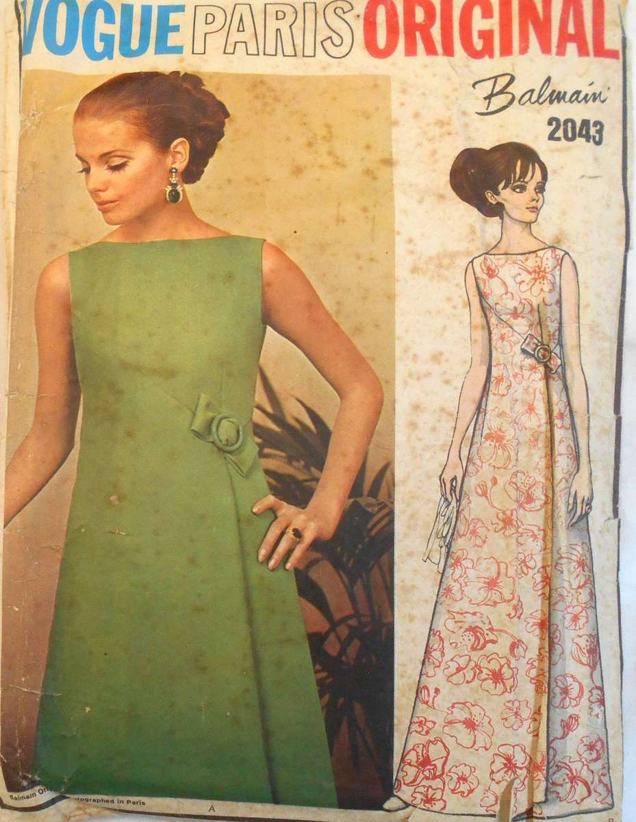 VOGUE PARIS ORIGINAL 2043 ONE PIECE EVENING DRESS SIZE 12 BUST 34 NO SEWING INSTRUCTIONS SUPPLIED