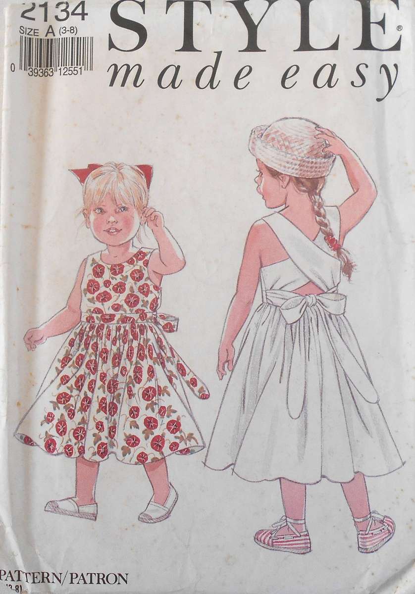 STYLE 2134 GIRLS DRESS WITH CROSS OVER BACK SIZE 3-8 YEARS COMPLETE- CUT TO 8 YEARS