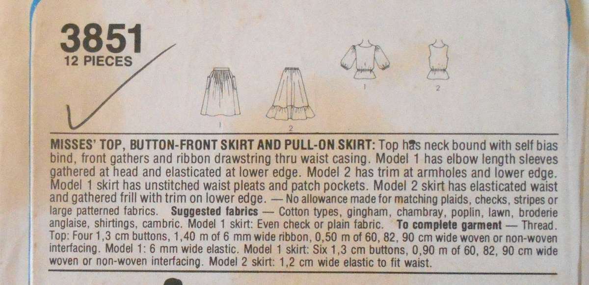 STYLE 3851 TOP-FRONT BUTTON SKIRT-PULL ON SKIRT SIZE 12 COMPLETE