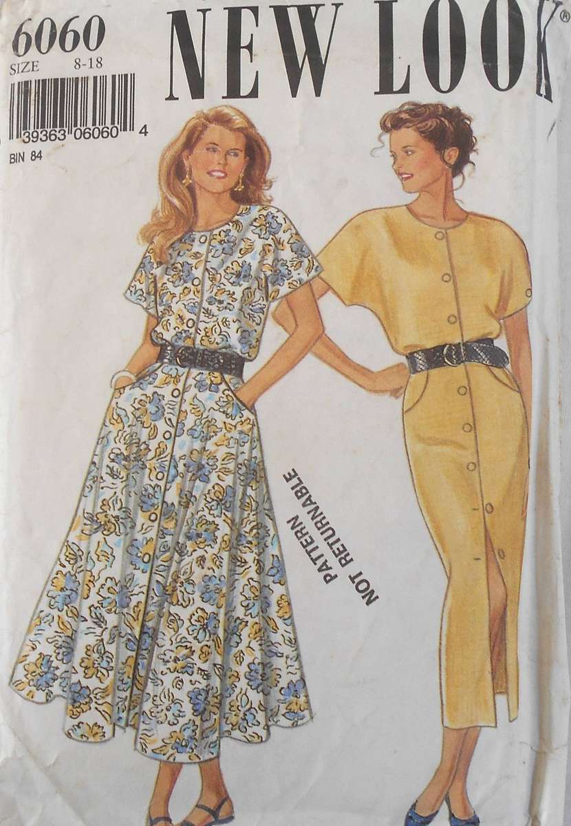 NEW LOOK PATTERNS 6060 FRONT BUTTON DRESS SIZE 8-18 COMPLETE- CUT TO 12