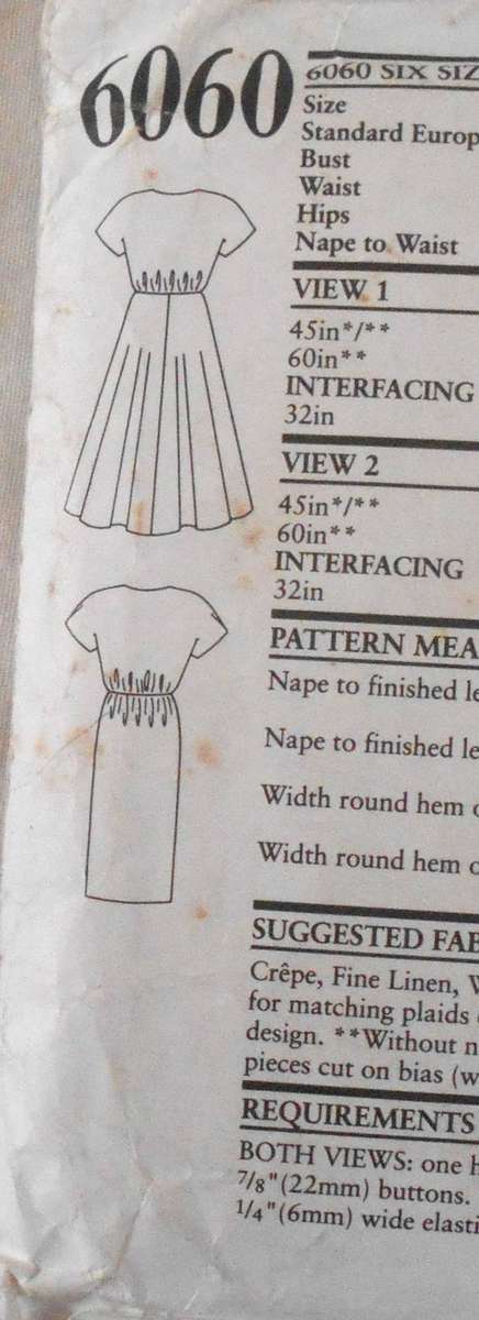 NEW LOOK PATTERNS 6060 FRONT BUTTON DRESS SIZE 8-18 COMPLETE- CUT TO 12