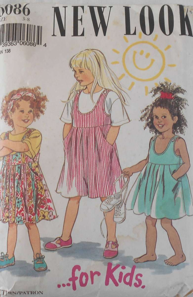 NEW LOOK 6086 GIRLS PINAFORE DRESS & TOP SIZES 3-8 YEARS COMPLETE CUT TO 8 YEARS