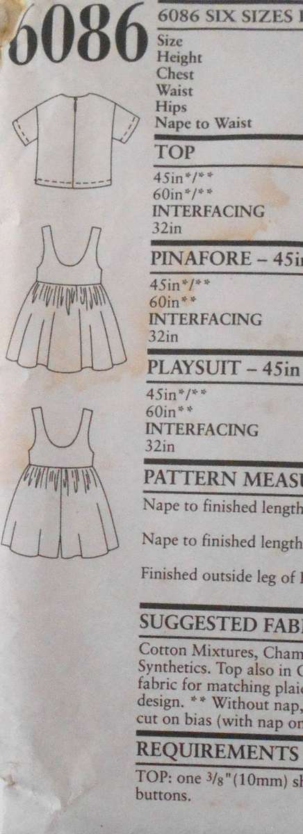 NEW LOOK 6086 GIRLS PINAFORE DRESS & TOP SIZES 3-8 YEARS COMPLETE CUT TO 8 YEARS