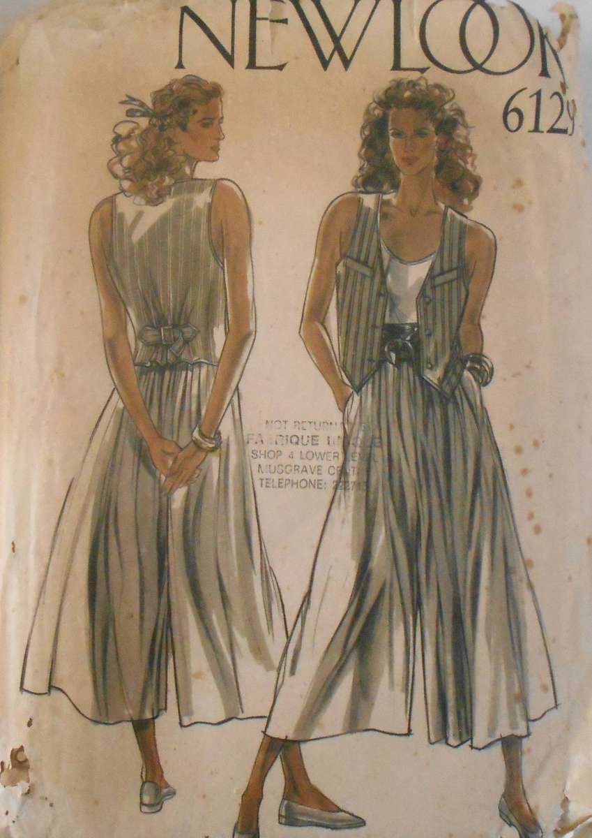 NEW LOOK PATTERNS 6129 CULOTTES & WAISTCOATS SIZES-8-18 COMPLETE UBCUT-F/FOLDED