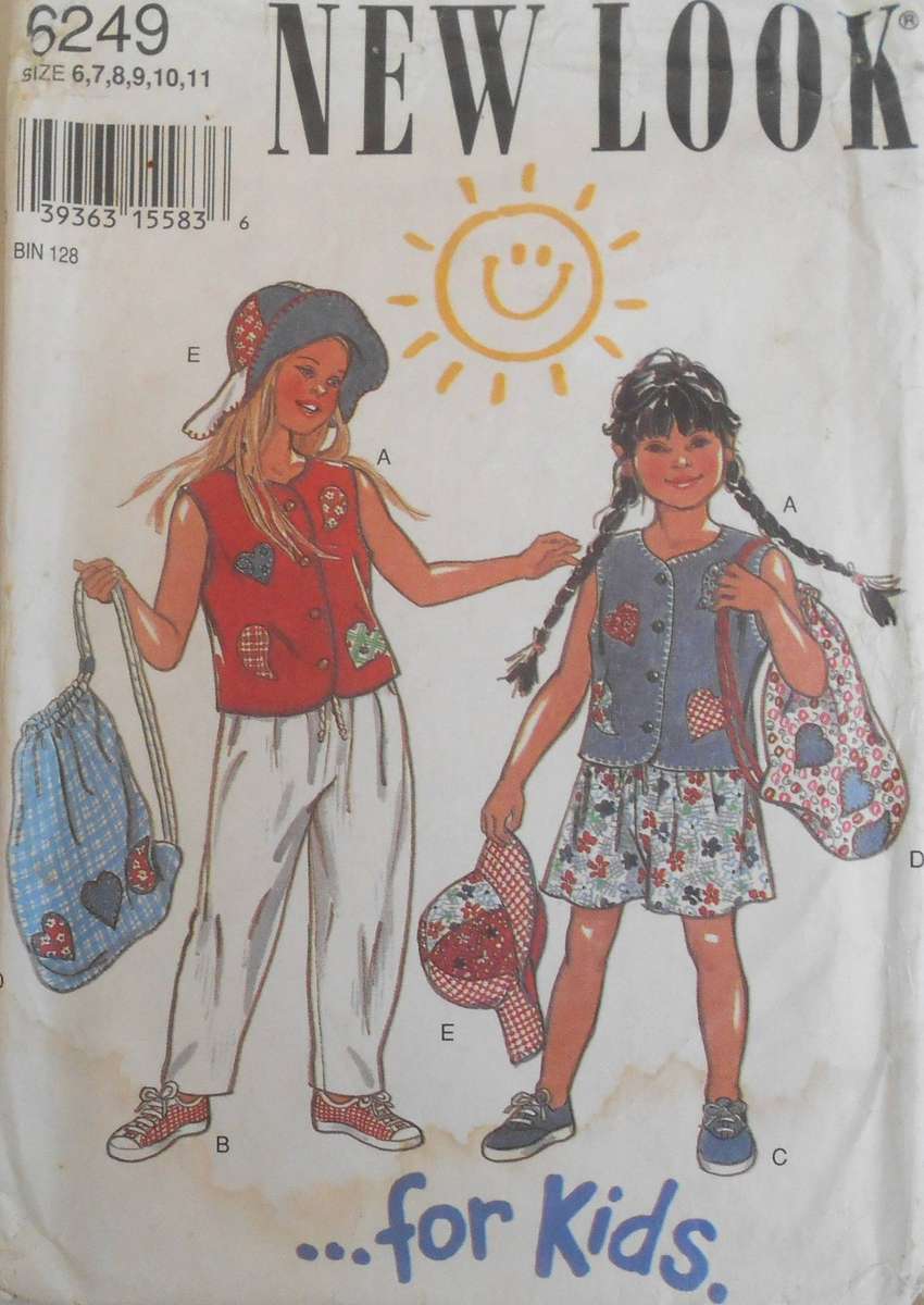 NEW LOOK PATTERNS 6249 GIRLS WAISTCOAT-PANTS-SHORTS-BAG & HAT SIZE 6-11 YEARS COMPLETE CUT TO 11 YR