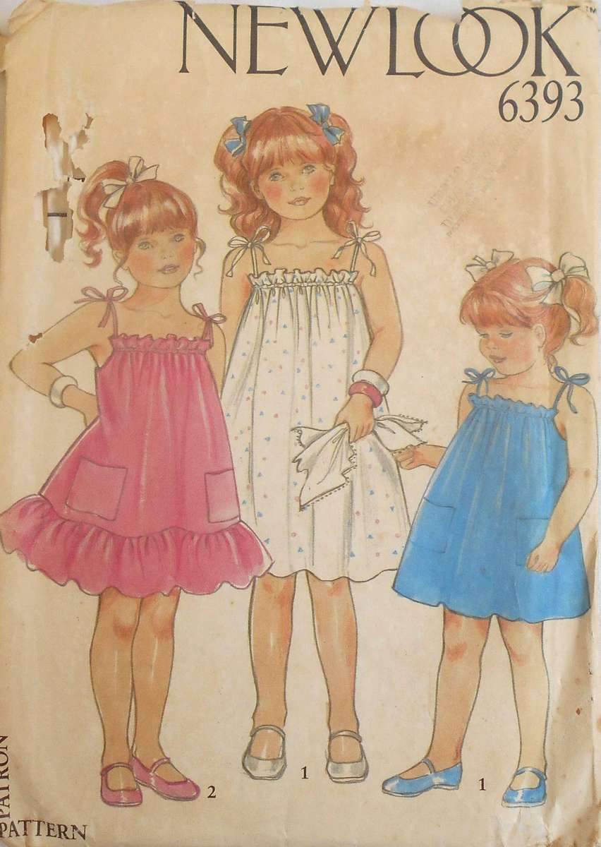 NEW LOOK PATTERNS 6393 GIRLS SHOESTRING STRAP DRESS SIZE 2-8 YEARS COMPLETE CUT TO 8 YR
