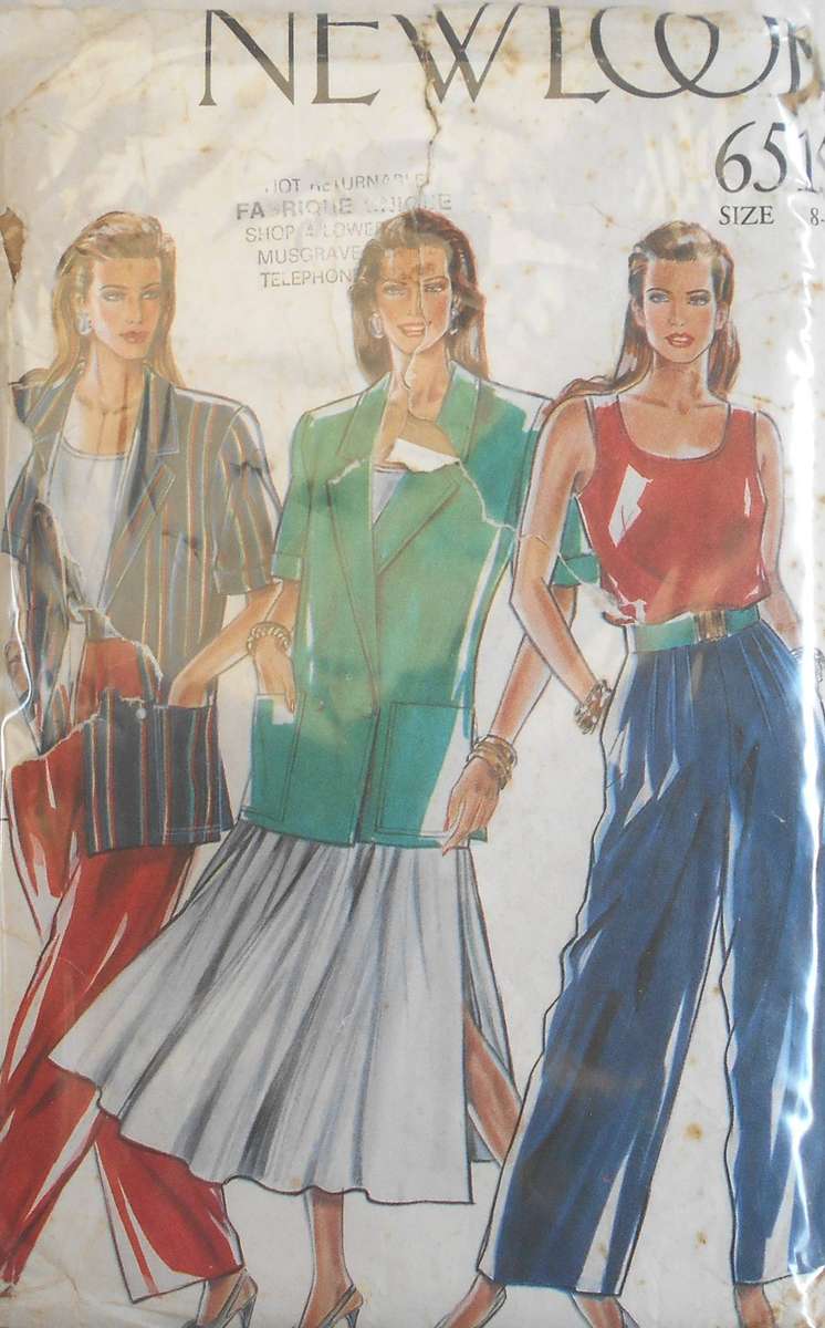 NEW LOOK PATTERNS 6515 JACKET-TANK TOP-SKIRT-PANTS SIZE 8-20 COMPLETE ONLY JACKET CUT TO 14