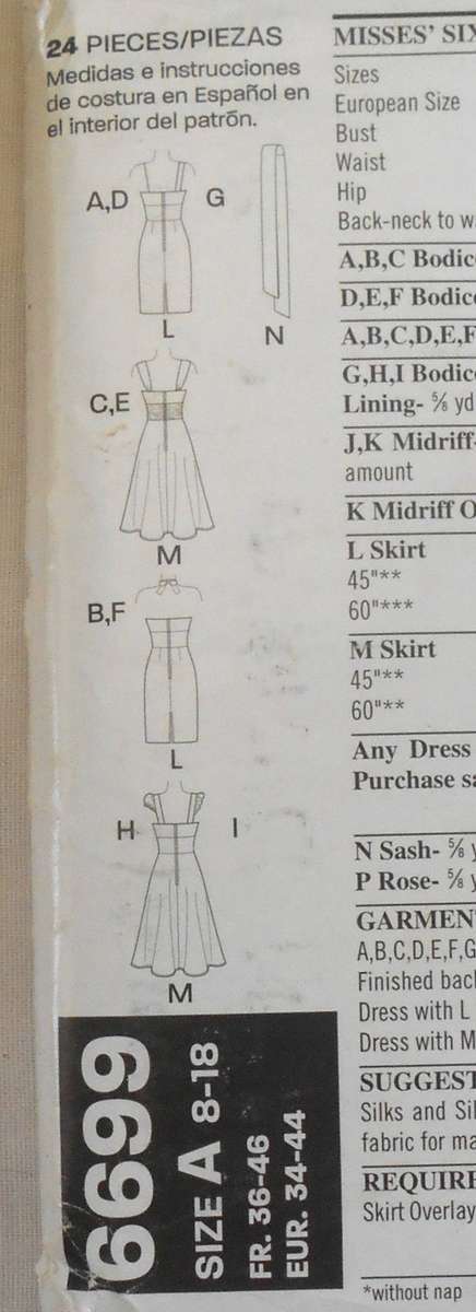 NEW LOOK PATTERNS 6699 SUMMER DRESS WITH SHOESTRING STRAP VARIATIONS SIZE 8-18 COMPLETE CUT TO 18