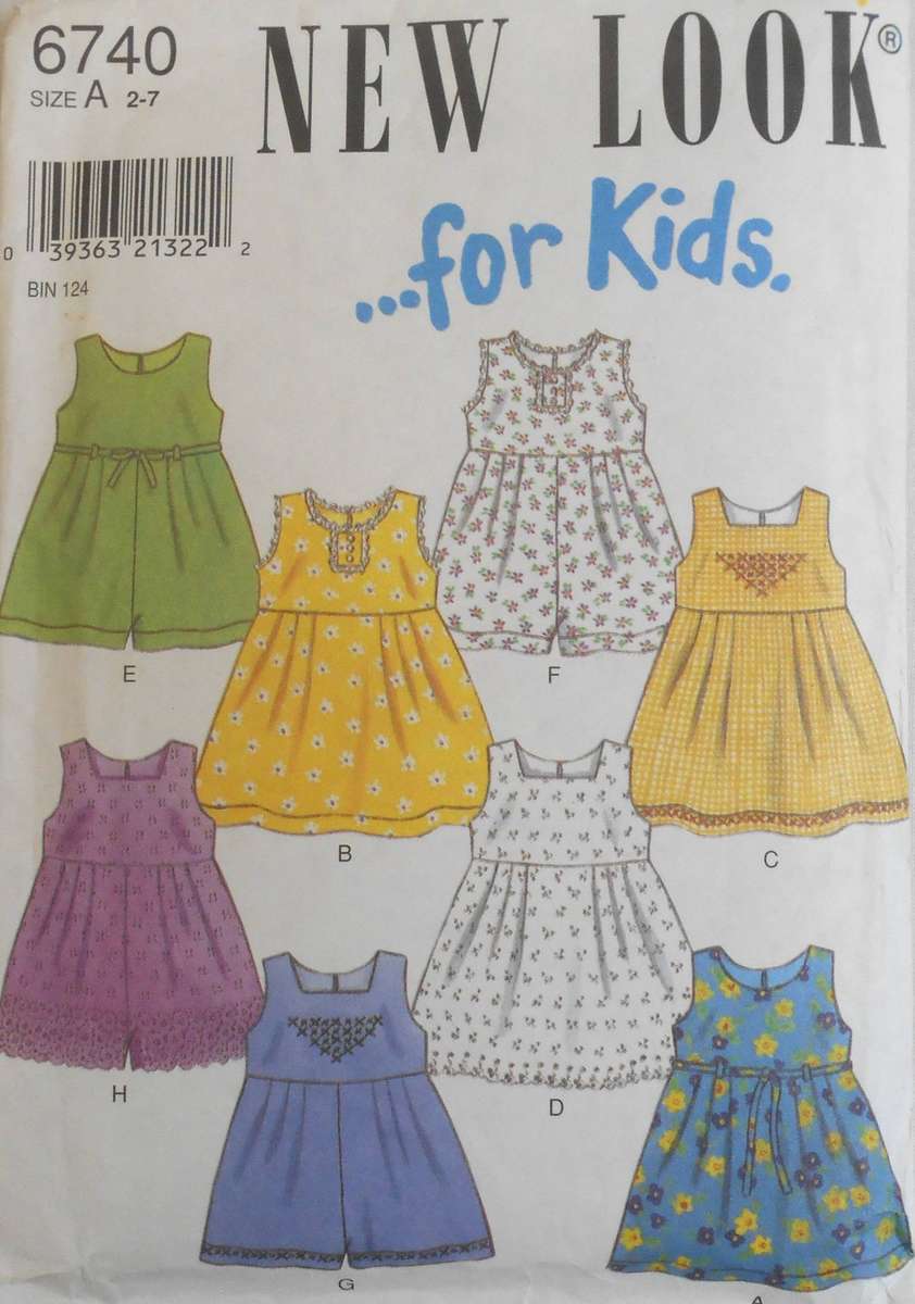 NEW LOOK PATTERNS 6740 GIRLS DRESS & JUMPSUIT-HIGH BODICE & TIEBACK SIZE 2-7 YEAR COMPLETE CUT TO 3