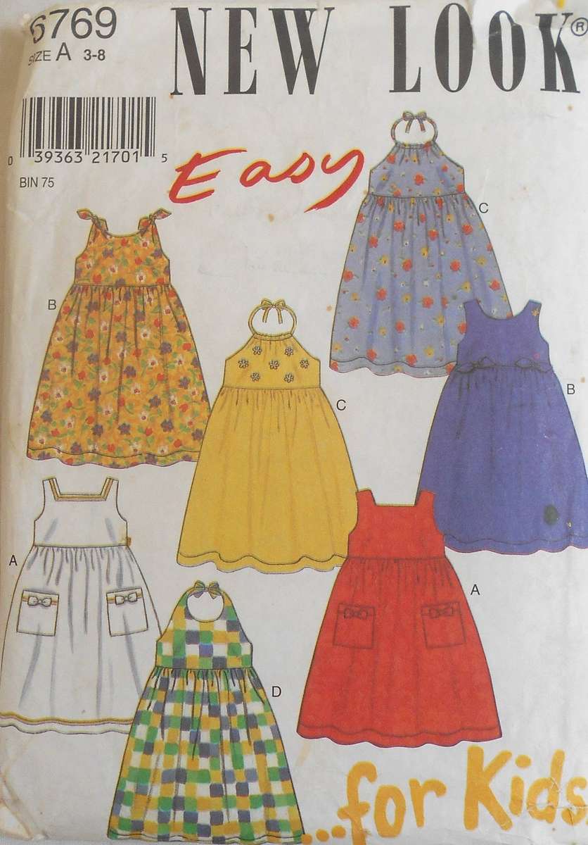 NEW LOOK PATTERNS 6769 GIRLS DRESS WITH NECKLINE VARIATIONS SIZE 3-8 YEARS COMPLETE CUT TO 8 YEARS