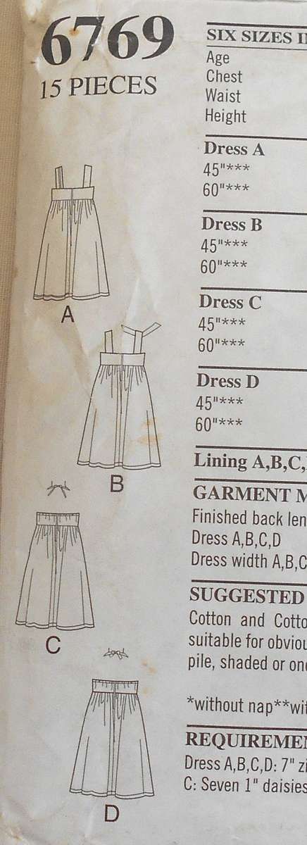 NEW LOOK PATTERNS 6769 GIRLS DRESS WITH NECKLINE VARIATIONS SIZE 3-8 YEARS COMPLETE CUT TO 8 YEARS