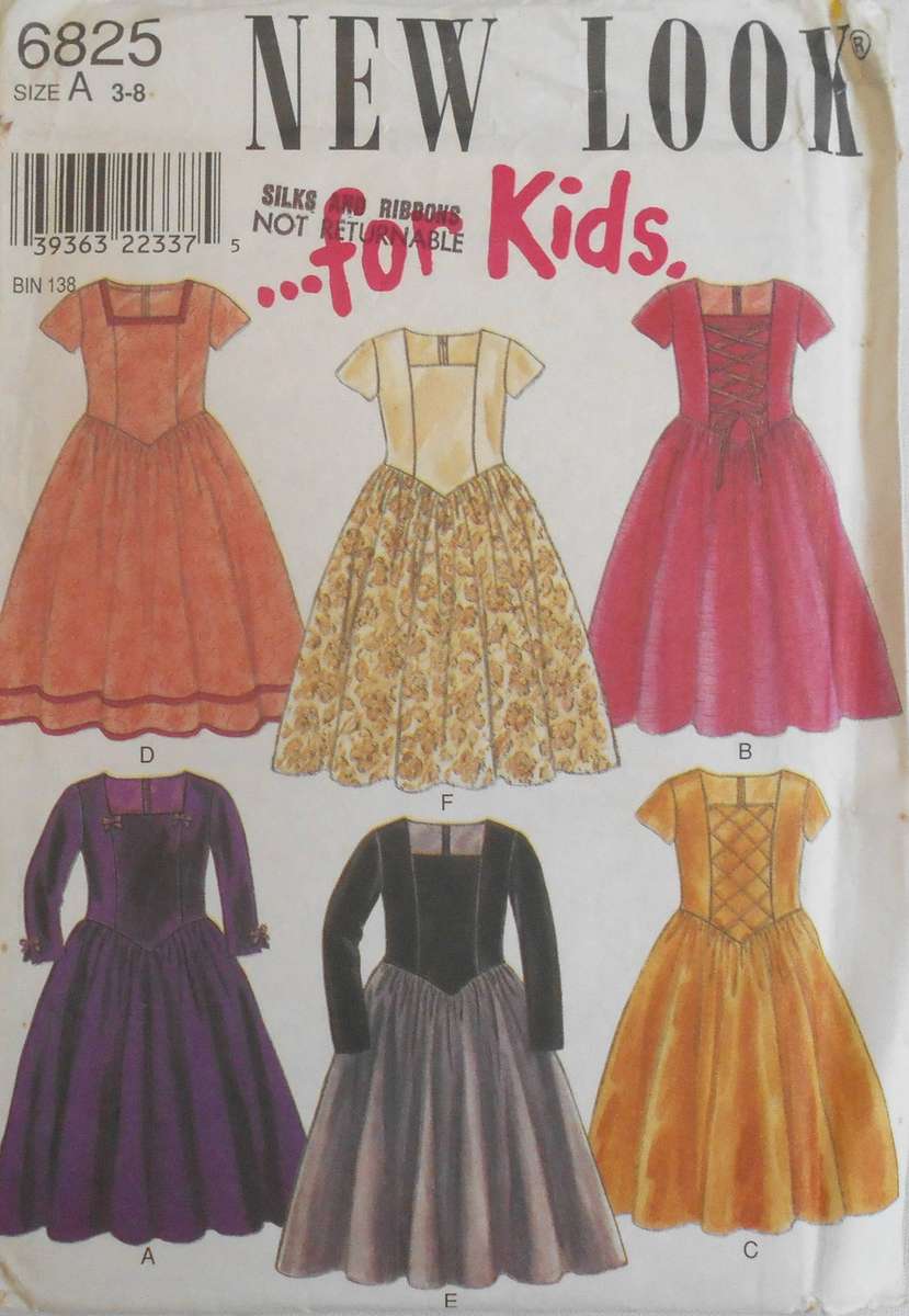 NEW LOOK PATTERNS 6825 GIRLS DRESS -LITTLE BO PEEP SIZE 3-8 YEARS- NO SKIRT PATTERN-SEE LISTING