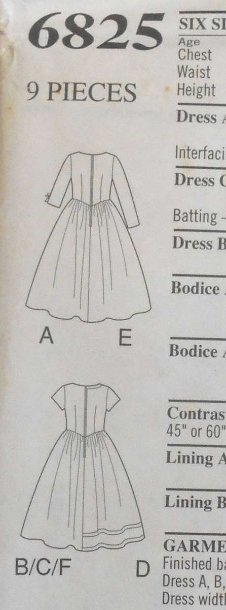 NEW LOOK PATTERNS 6825 GIRLS DRESS -LITTLE BO PEEP SIZE 3-8 YEARS- NO SKIRT PATTERN-SEE LISTING