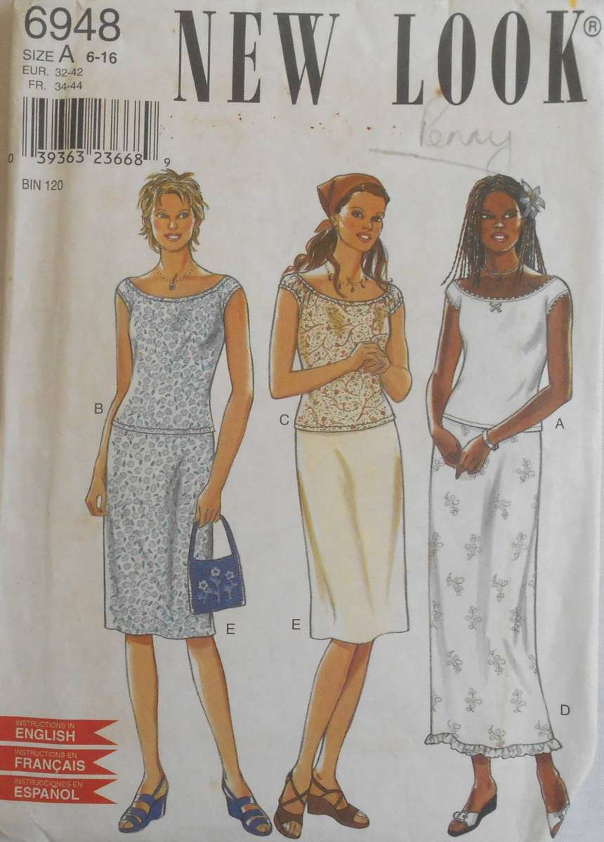 NEW LOOK PATTERNS 6948 OFF SHOULDER TOP & SKIRT SIZE 6-16 COMPLETE CUT TO 12