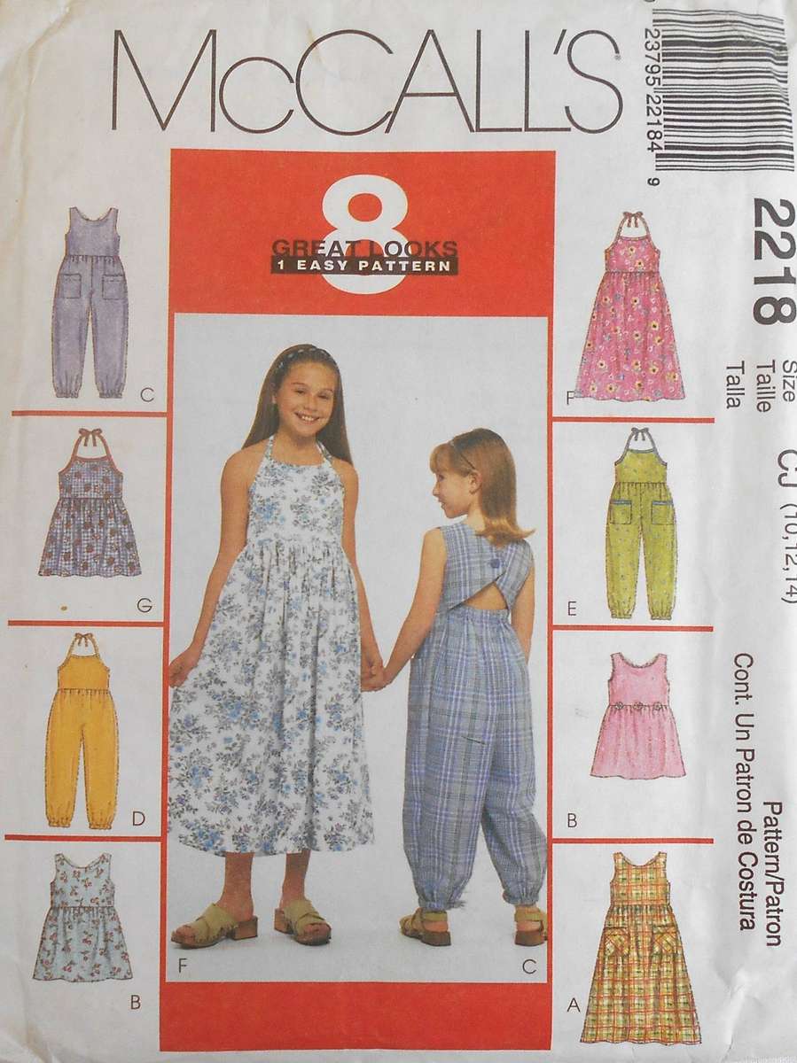 McCALLS 2218 GIRL'S DRESS & JUMPSUIT SIZE 10-14 YEARS COMPLETE UNCUT-F/FOLDED