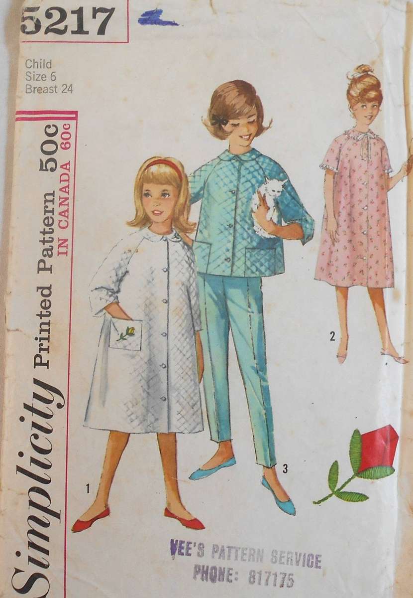 SIMPLICITY 5217 GIRLS ROBE-TOP-PANTS+ TRANSFER SIZE 6 YR BREAST 24" `COMPLETE