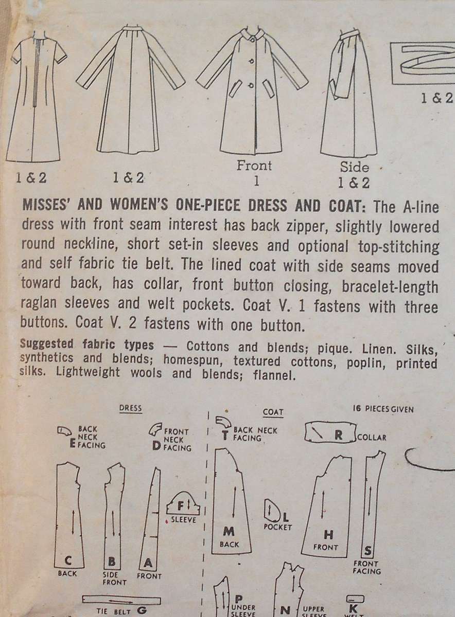 VINTAGE SIMPLICITY 6933 ONE PIECE DRESS & COAT SIZE 18 BUST 38 COMPLETE