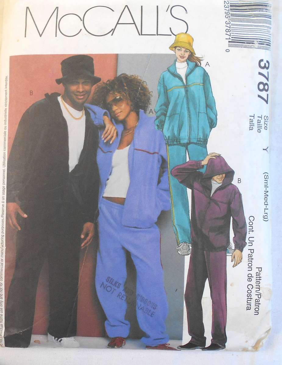 McCALLS 3787 UNISEX TRACKSUIT JACKET-PANTS & HAT SIZE S-M-L (34-44) COMPLETE CUT TO L (42-44)