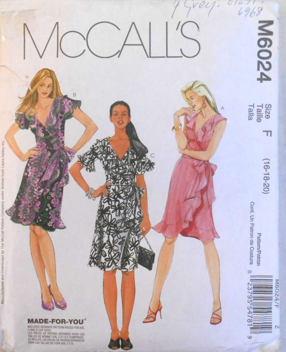 McCALLS M6024 STUNNING WRAPPED DRESSES SIZE 16-18-20 COMPETE-CUT TO 20