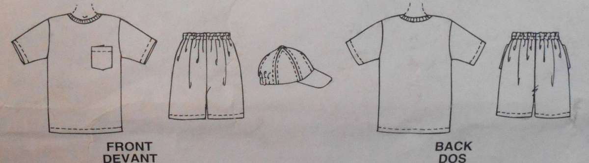 McCALLS 7050 BOYS-TEEN MEN T SHIRT-SHORTS HAT SIZE S-M-L-XL-XXL (31 1/2 - 48") COMPLETE-UNCUT-REFOLD