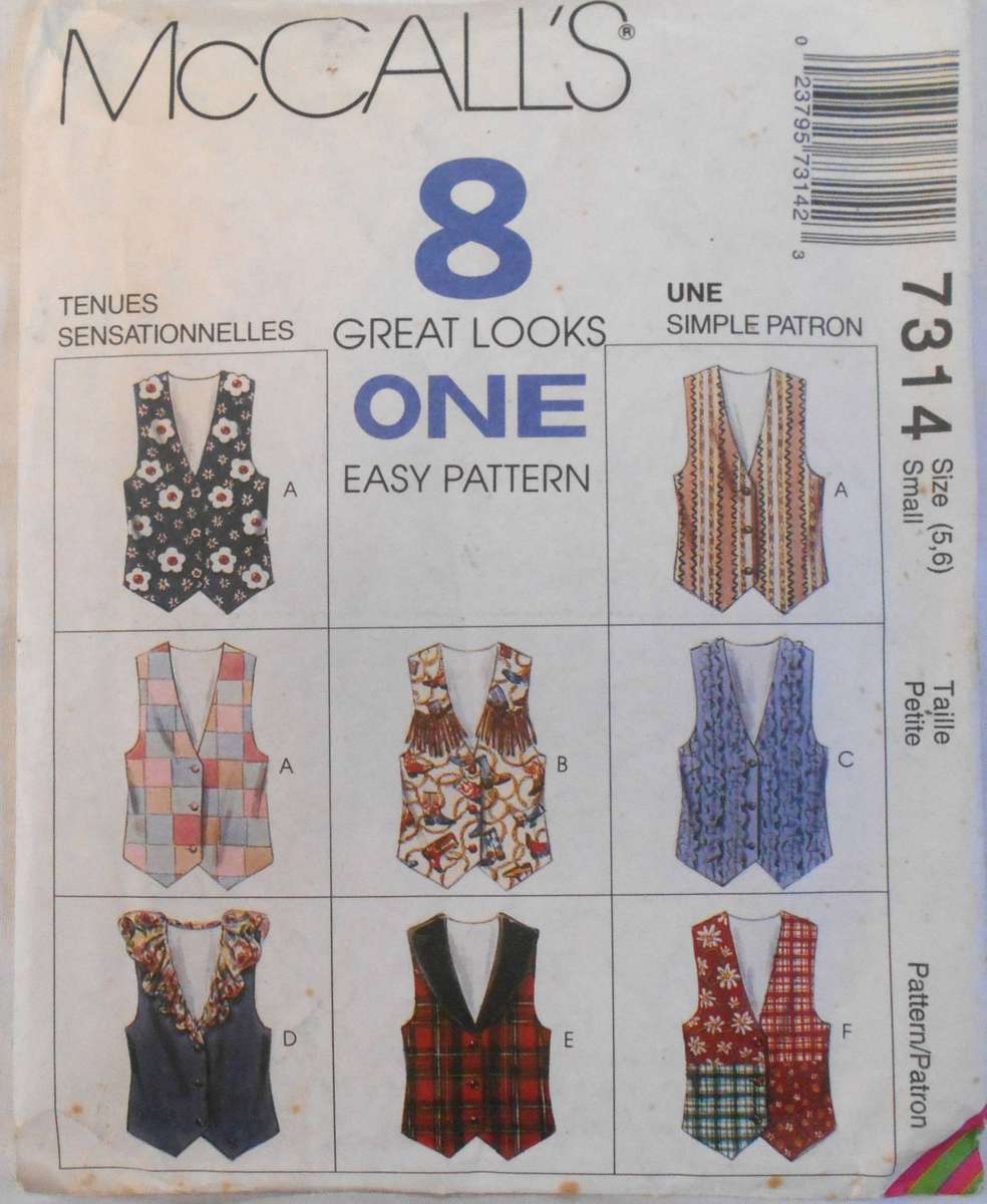 McCALLS 7314 KIDS LINED WAISTCOATS SIZE 5-6 YEARS COMPLETE-UNCUT-F/FOLDED
