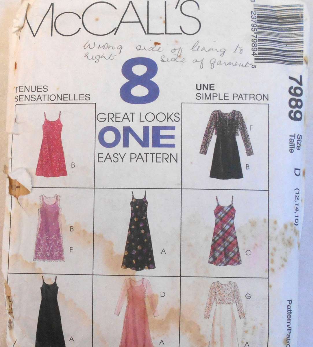 McCALLS 7989 SLIP DRESS & TOP SIZE  12-14-16 CUT TO 16 - STRAP PATTERN NOT SUPPLIED
