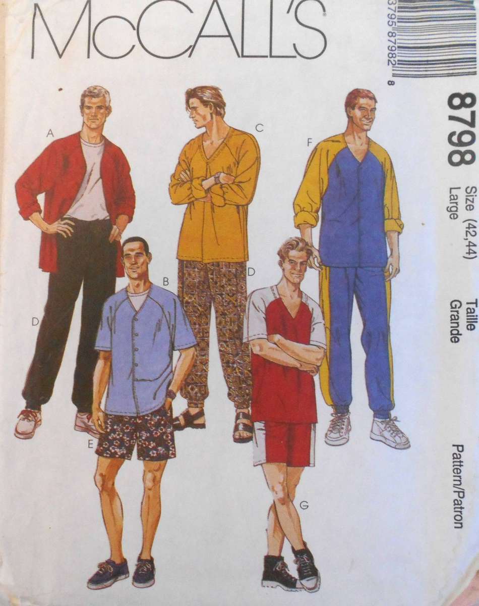 McCALLS 8798 MEN'S PJS SHIRT-TOP-PULL ON PANTS-SHORTS SIZE LARGE 42-44 COMPLETE UNCUT F/FOLDED