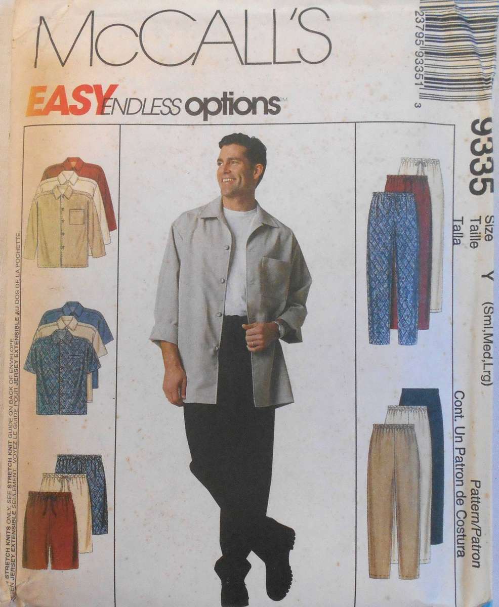 McCALLS 9335 MEN'S SHIRT-PULL ON PANTS & SHORTS SIZE S-M-L (32-44) COMPLETE- CUT TO M (38-40)