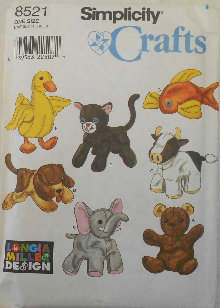 SIMPLICITY CRAFTS 8521 5" OR 12.5 CM BEAN BAG ANIMALS ONE SIZE COMPLETE-UNCUT-F/FOLDED