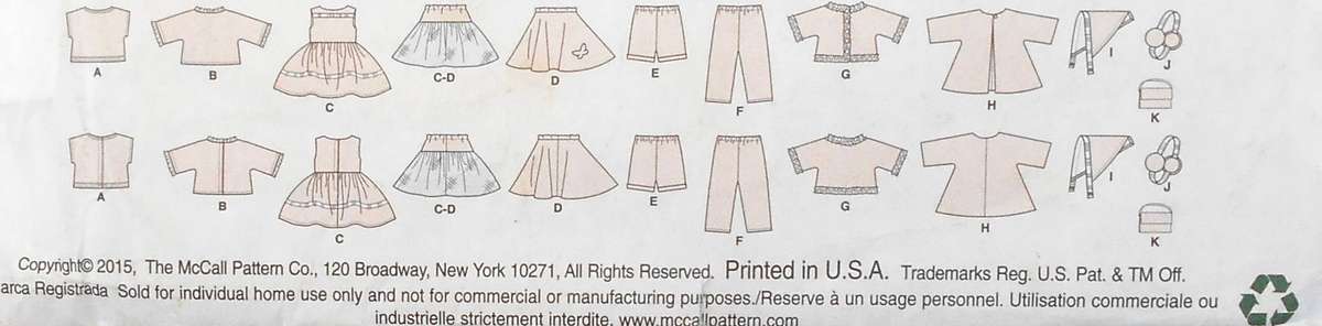 McCALLS CRAFTS M7266 18" RETRO DOLLS CLOTHES COMPLETE