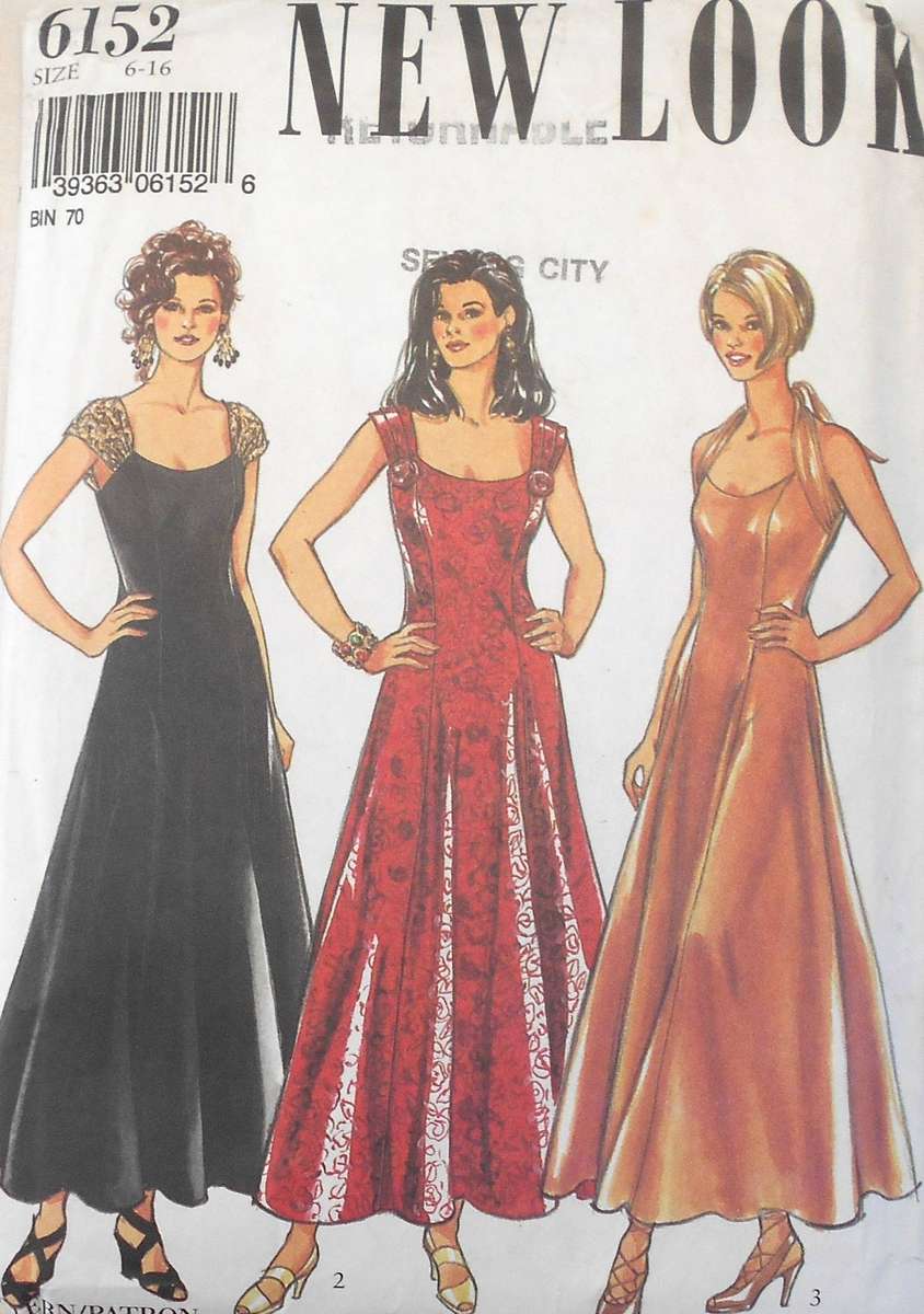 NEW LOOK PATTERNS 6152 FLARED DRESS WITH OFF SHOULDER SLEEVE VARIATIONS SIZE 6-16 COMPLETE-CUT TO 16