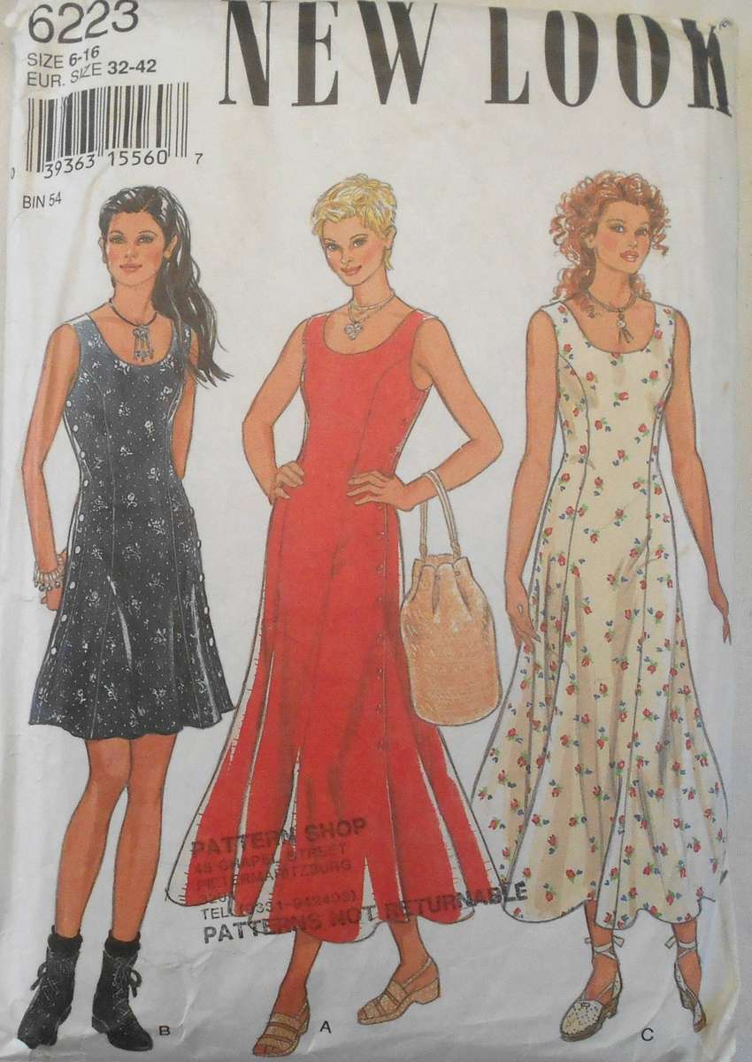 NEW LOOK PATTERNS 6223 PANELLED DRESS ROUND NECK SIZE 6-16 COMPLETE-CUT TO 16