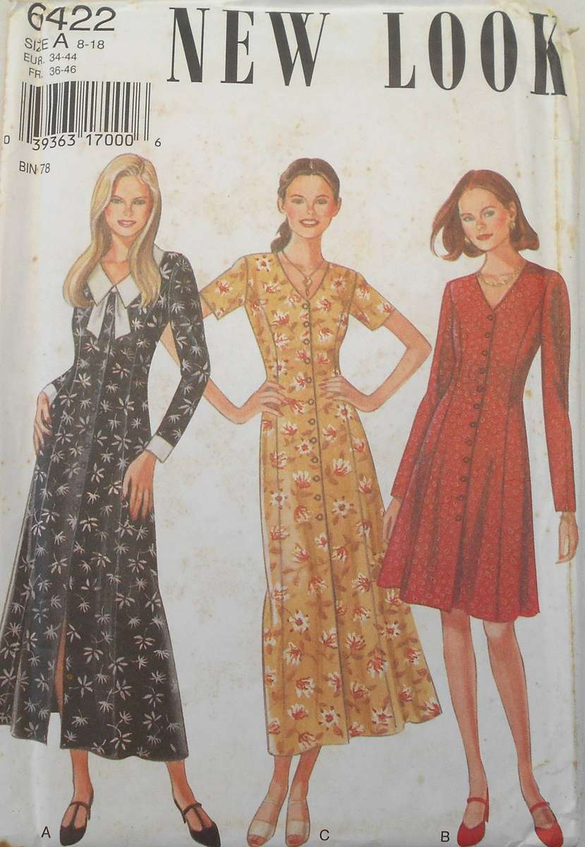 NEW LOOK PATTERNS 6422 FRONT BUTTON DRESS + TIEBACK SIZE 8-18 COMPLETE-UNCUT-F/FOLDED