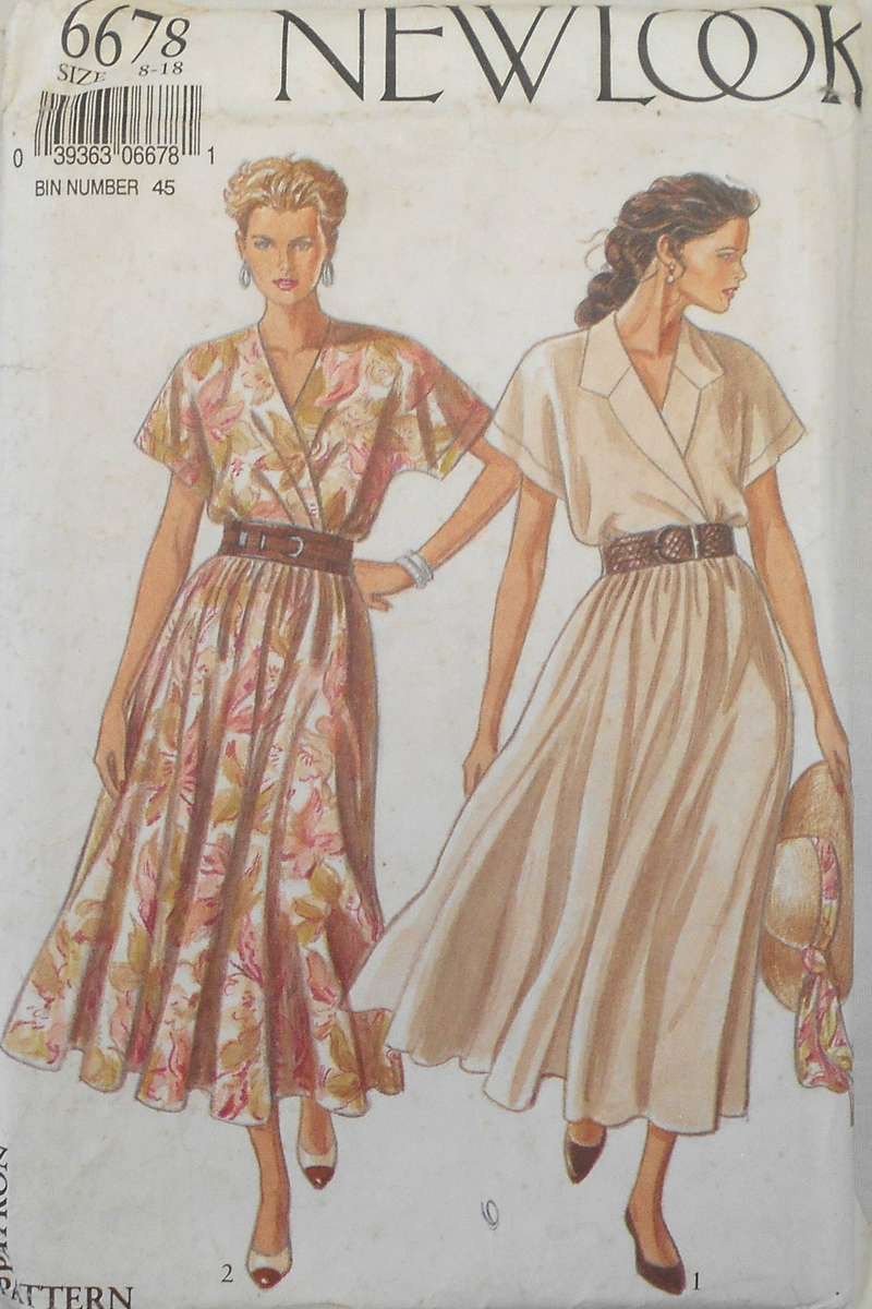 NEW LOOK PATTERNS 6678 ELASTICATED WAIST DRESS-CROSS OVER BODICE SIZE 8-18 COMPLETE UNCUT F/FOLDED