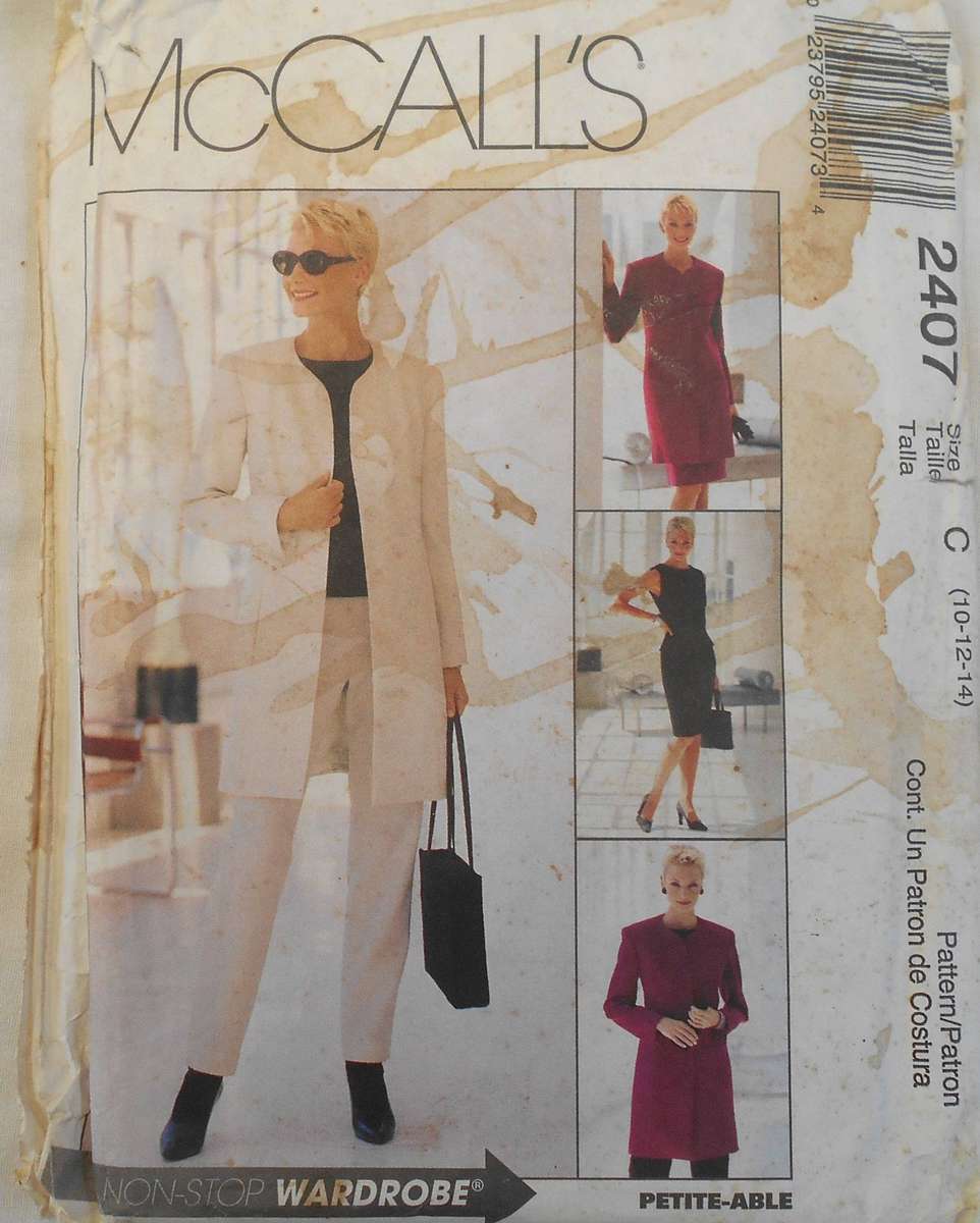 McCALLS 2407 LINED JACKET-TOP-PANTS-SKIRT SIZE 10-12-14 COMPLETE-UNCUT-F/FOLDED