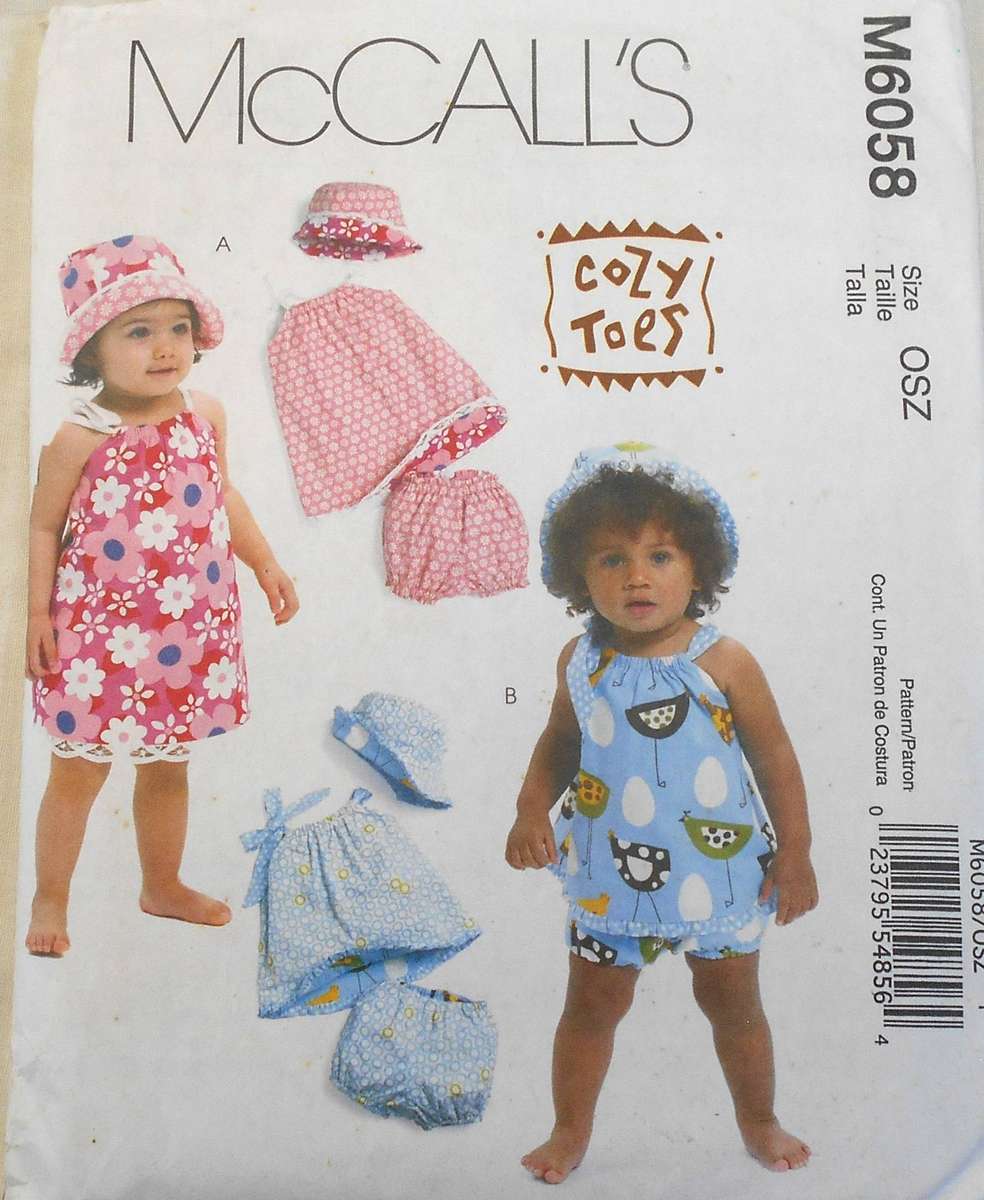 McCALLS M6058 INFANTS DRESS-PANTIES HAT SIZE S-M-L COMPLETE-CUT FOR ALL SIZES