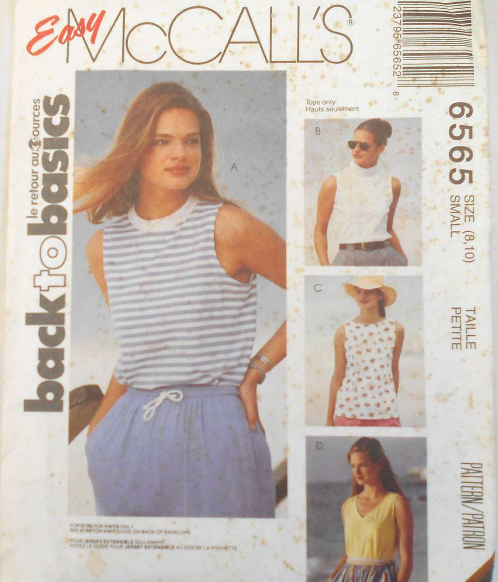 McCALLS 6565 TOPS FOR STRETCH KNITS SIZE 6-8 COMPLETE-UNCUT-F/FOLDED