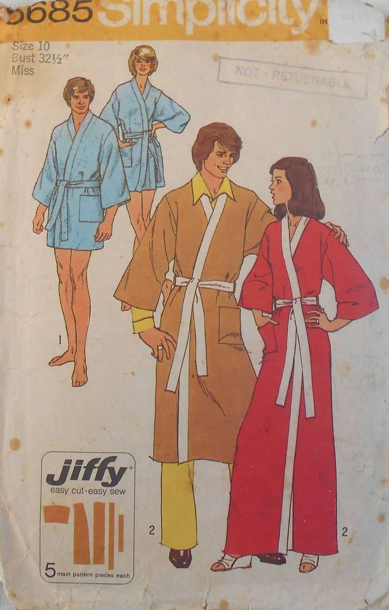 SIMPLICITY 5685 UNISEX KIMONO ROBE SIZE 10 BUST 32 1/2 COMPLETE