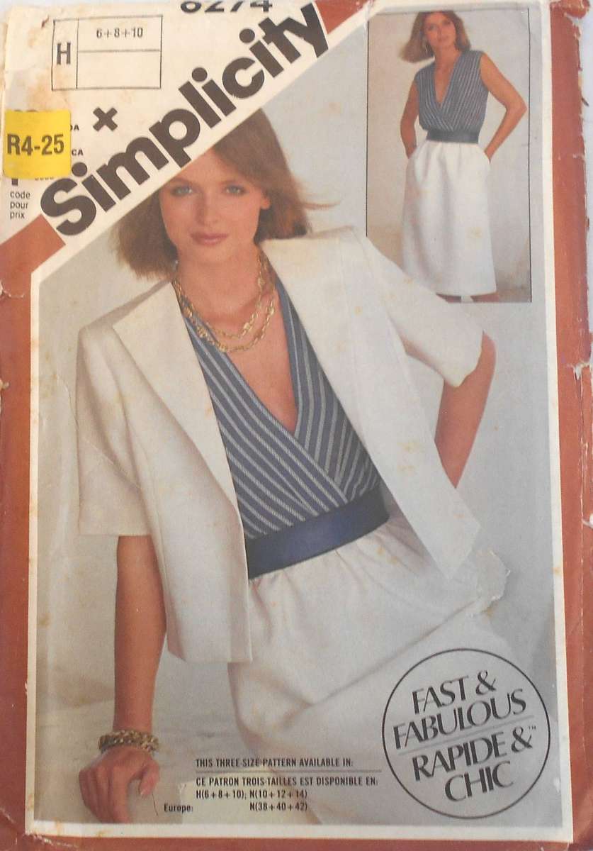 SIMPLICITY 6274 DRESS WITH UNLINED JACKET SIZE 6-8-10 COMPLETE