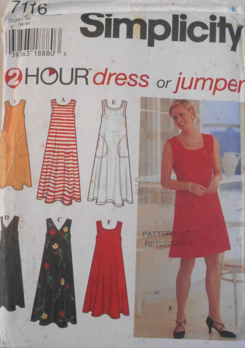 SIMPLICITY 7116 DRESS OR PINAFORE SIZE XS-S-M (6-16) COMPLETE UNCUT-F/FOLDED