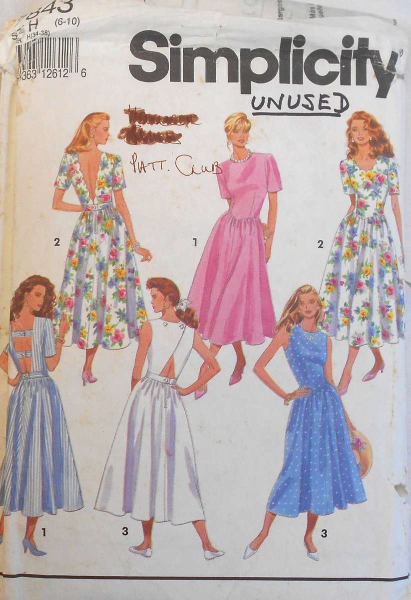 SIMPLICITY 7843 DRESS WITH BODICE VARIATIONS SIZE 6-10 COMPLETE-MOSTLY UNCUT ONLY VIEW 2 CUT