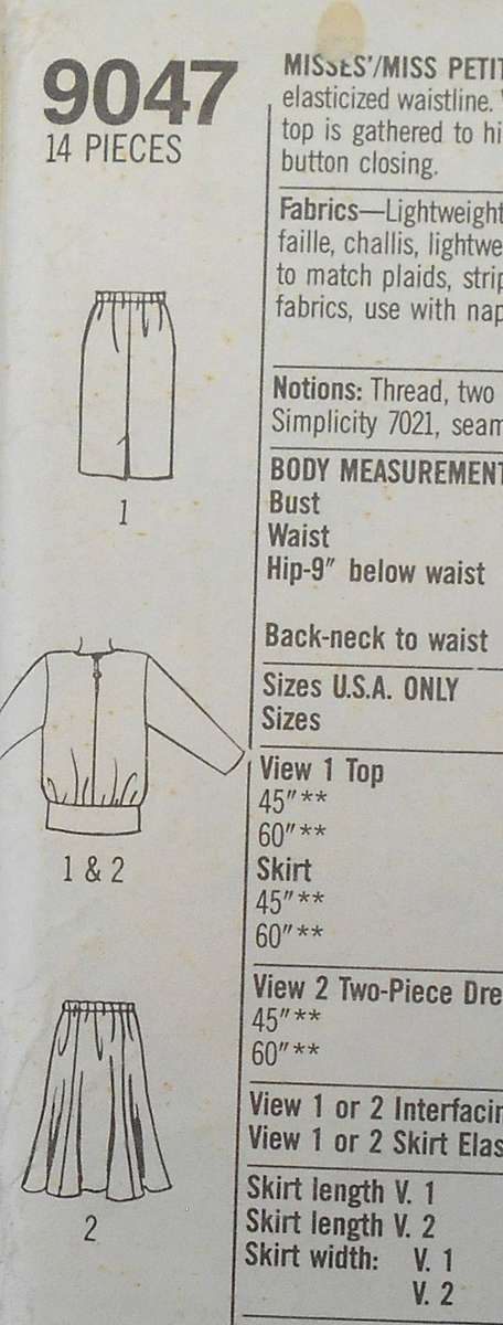 SIMPLICITY 9047 TWO PIECE DRESS SIZE 6-12 COMPLETE-UNCUT-F/FOLDED