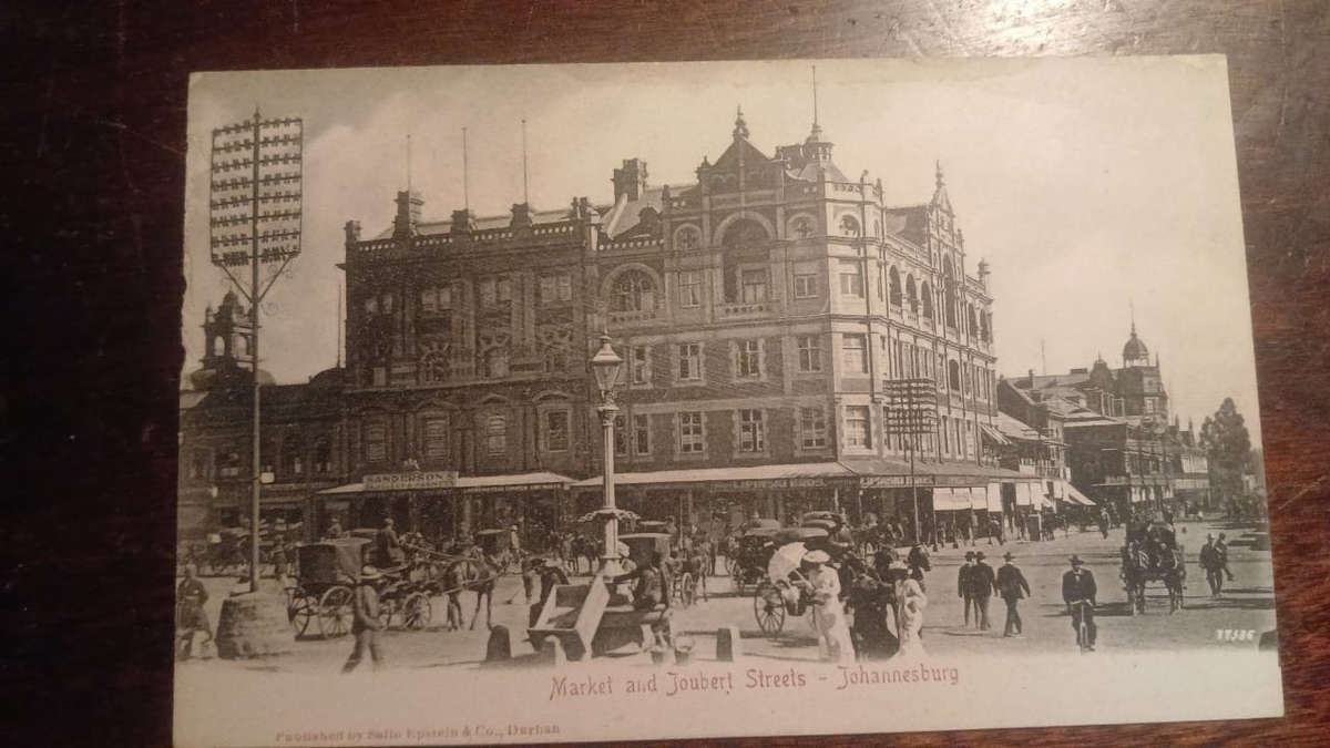 Market and Joubert Streets, Johannesburg (1908) -  (postcard)