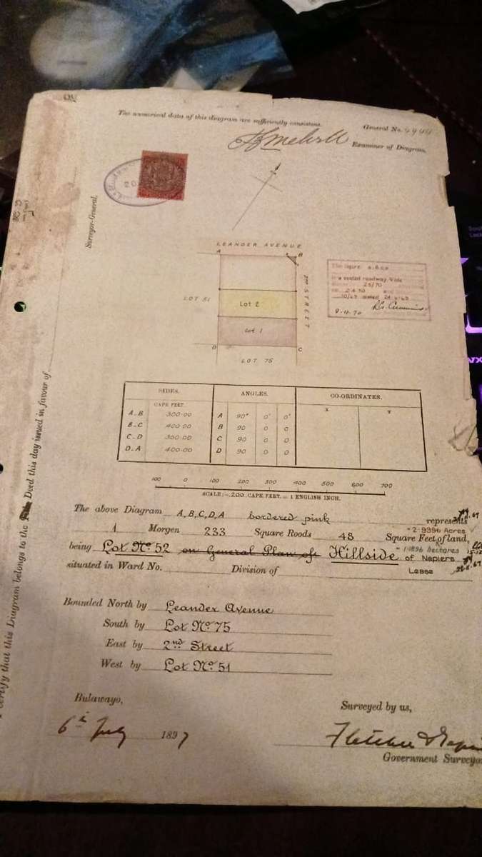 Bulawayo Property Deed, 1897