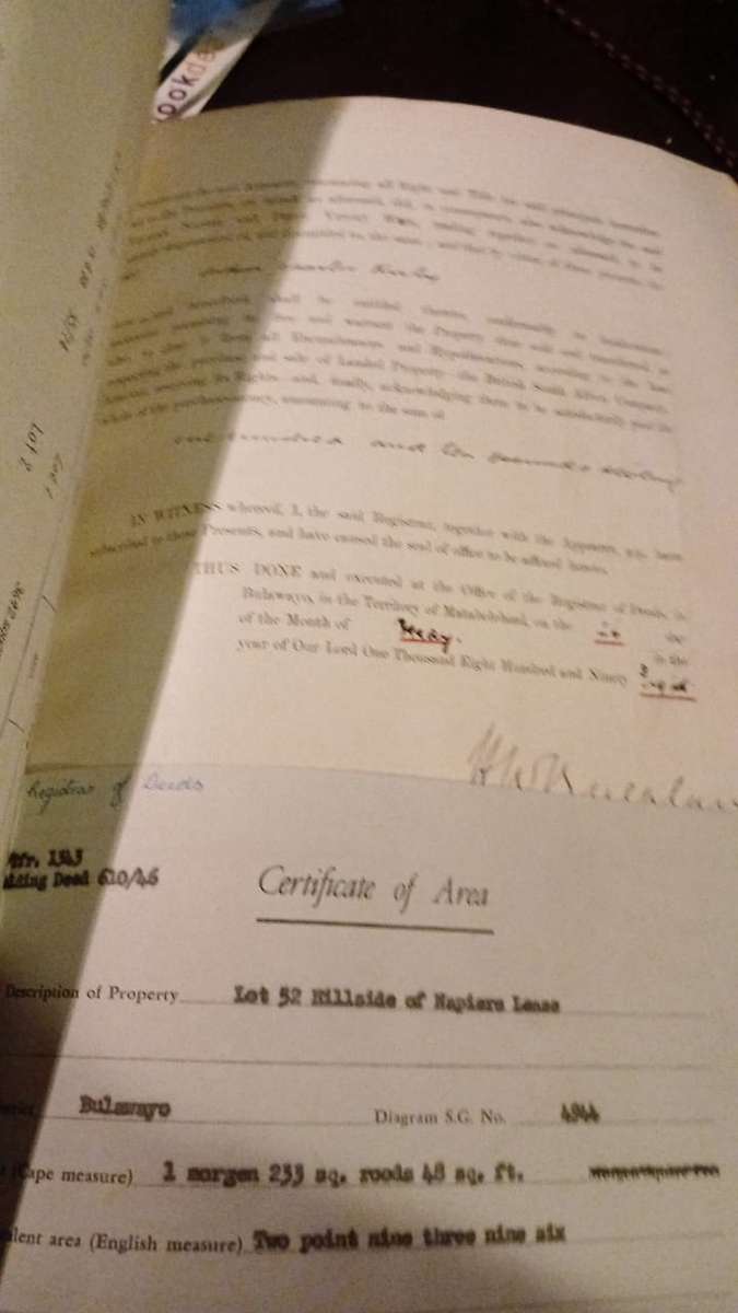 Bulawayo Property Deed, 1897