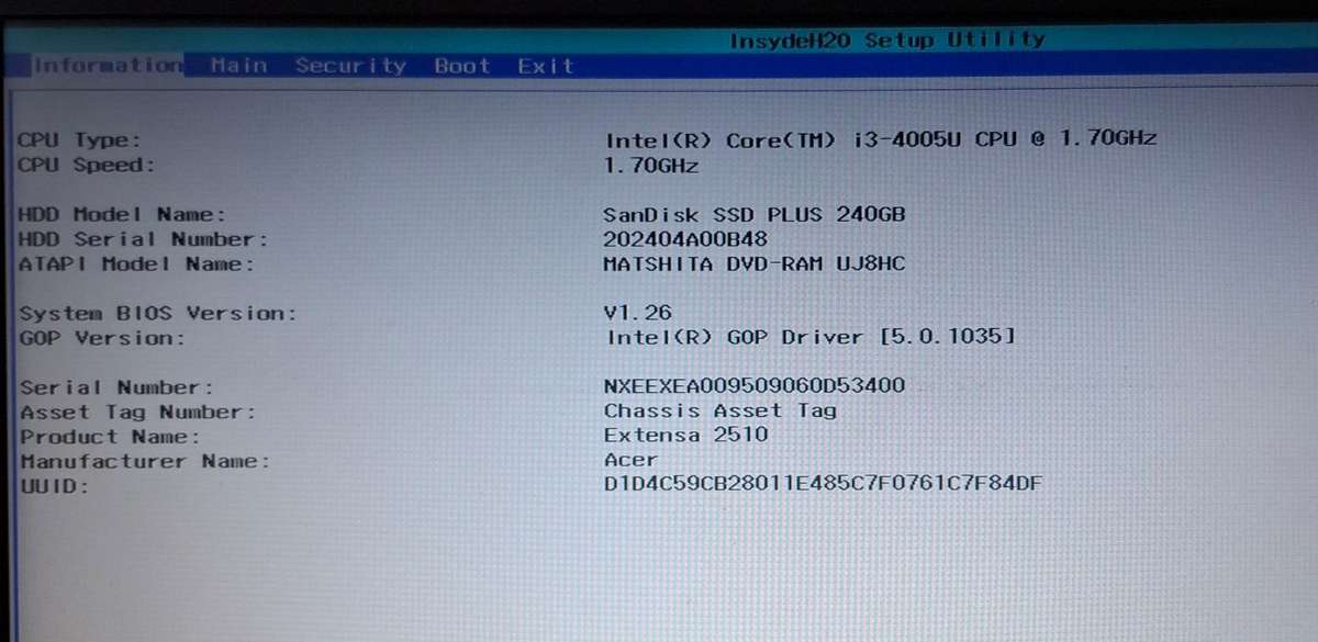 Acer Extensa 2510 Laptop Bargain 1.7GHZ Processor 240GB Solid State Drive
