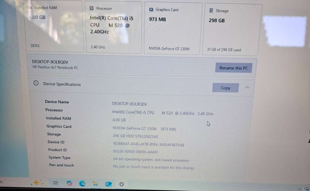 Hp Pavillion DV7 Laptop Model Dv7-3170 i5 2.4GHZ CPU 4GB Ram