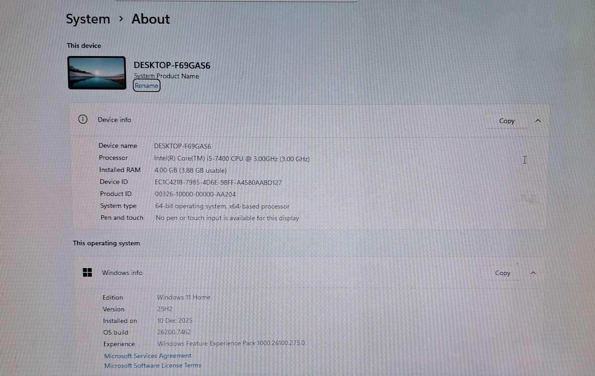 Asus Prime B250M-K Intel System Core i5 - 7400 3GHZ CPU 4GB Ram Plus Crucial BX500 240GB SSD Drive