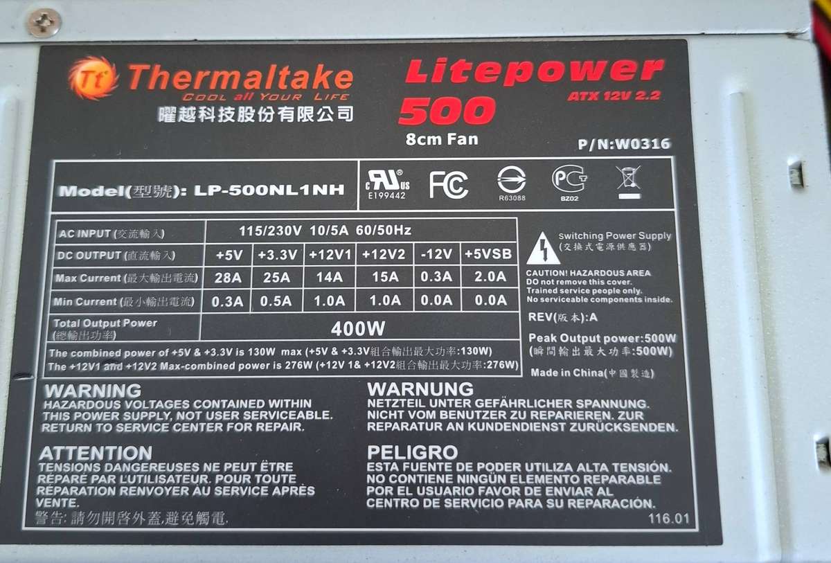 Thermaltake 400Watt Desktop Computer Power Supply
